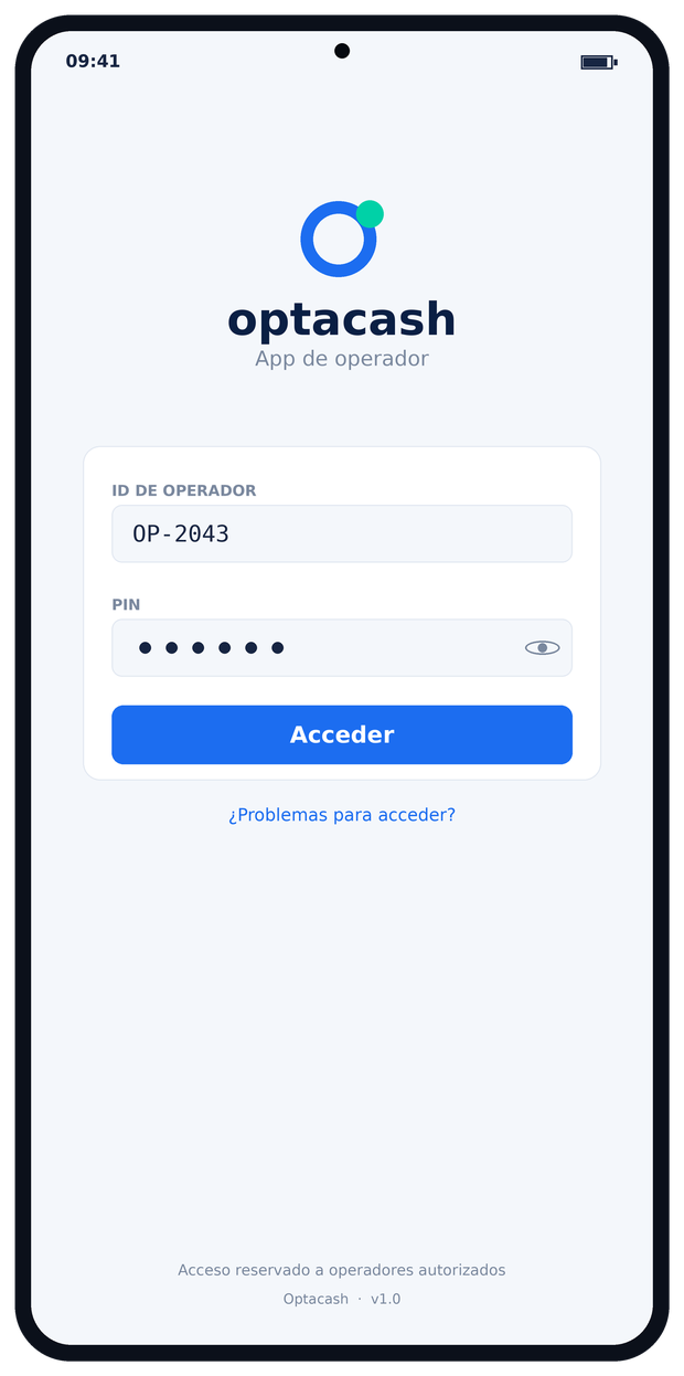 App Optacash — acceso de operador