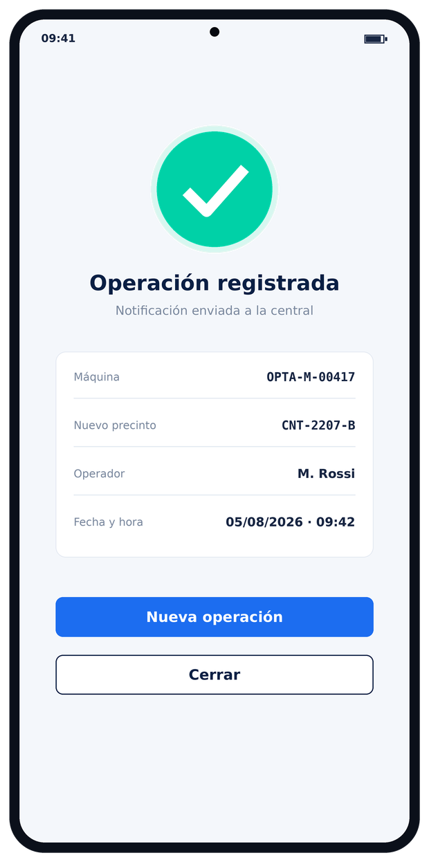 App Optacash — operación confirmada