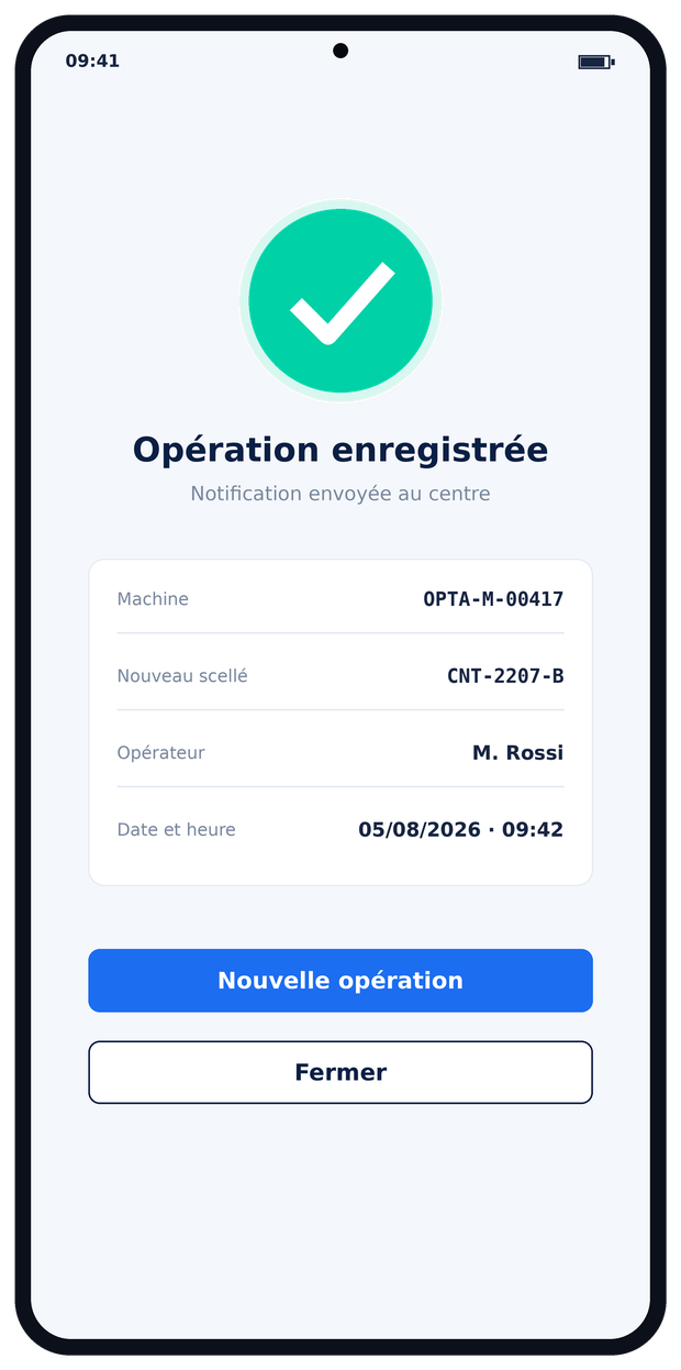 Application Optacash — opération confirmée